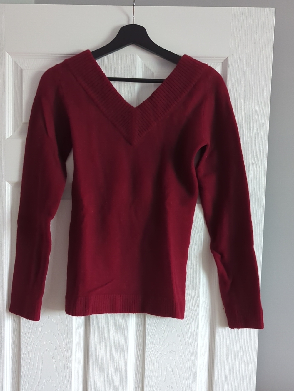 Women’s Deep Red V-Neck Sweater